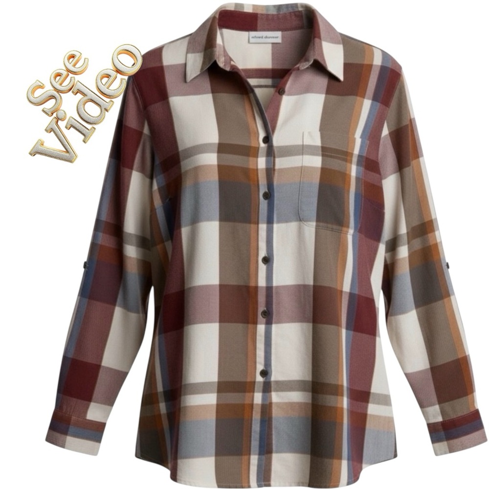 👛(ANY 2/$35) ALFRED DUNNER Plaid Long Sleeved Shirt Metal Buttons.See Video
